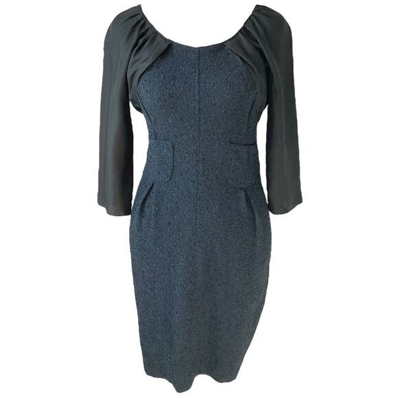 Nina Ricci Navy Blue Black Textured Sheath Dress Size 36 - Picture 1 of 11
